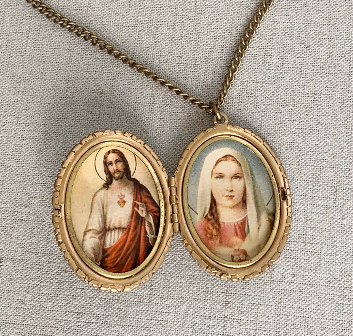 Religious Locket Necklace Gold Tone Necklace Antique Vintage Joseph