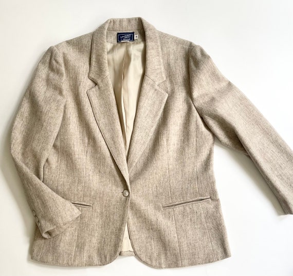 Vintage Wool Jacket Oatmeal Beige 70s Blazer Coat Vintage Haberdashery Collection by Personal Slightly Oversized Fit Minimalist S