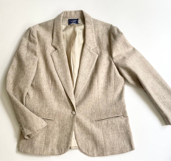 Oatmeal Beige Wool Jacket Blazer Coat Vintage Haberdashery Collection by Personal Slightly Oversized Fit Menswear Style Womens S