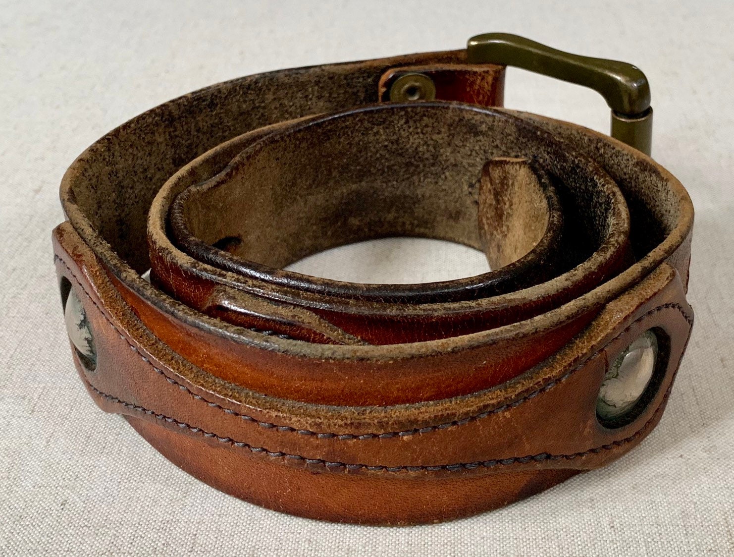 Buffalo Nickel Leather Belt Distressed Vintage Tooled Leather Strap