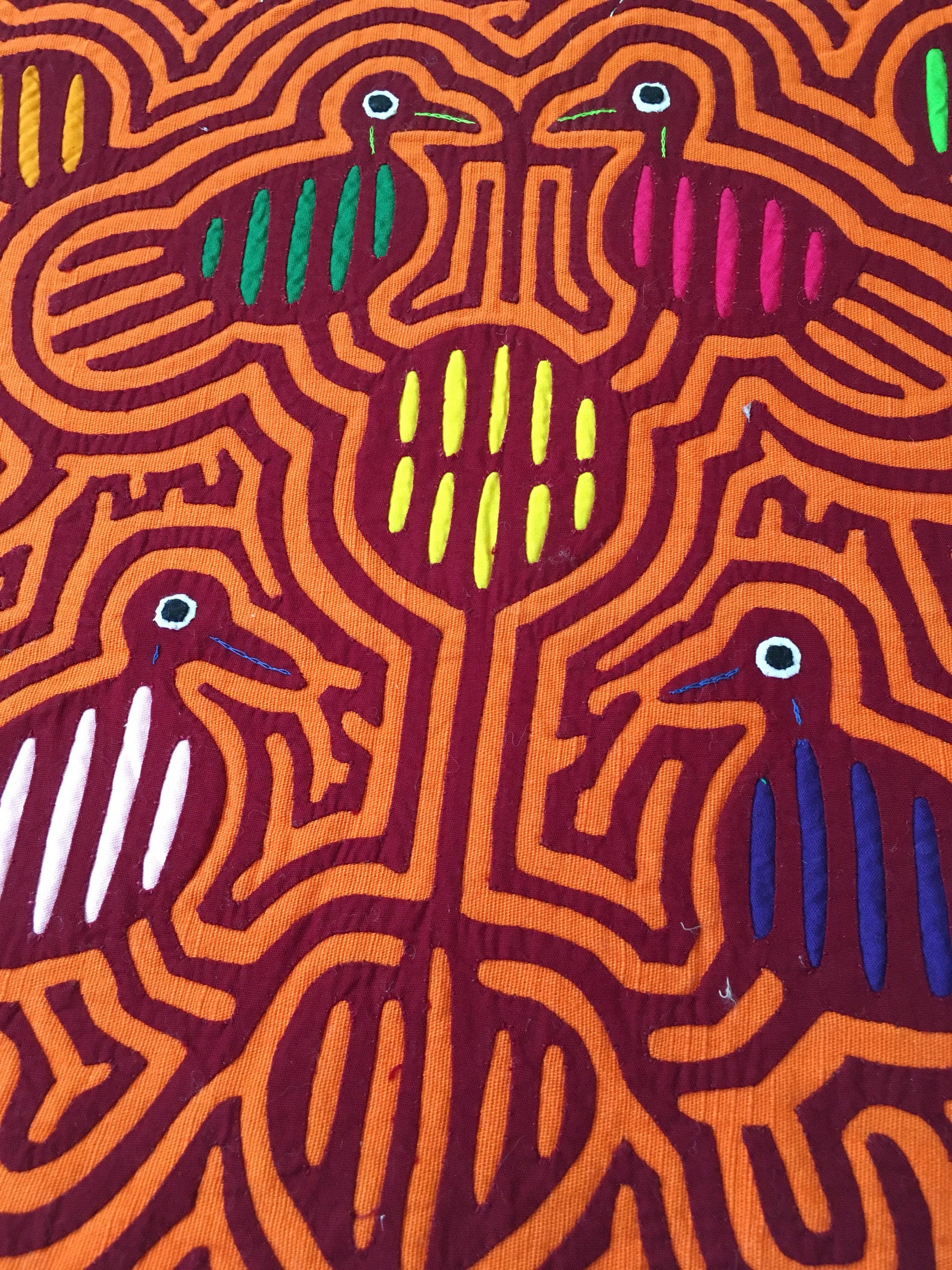 Vintage 80s Mola Textile Wall Hanging Panama Kuna Folk Art Folk Art