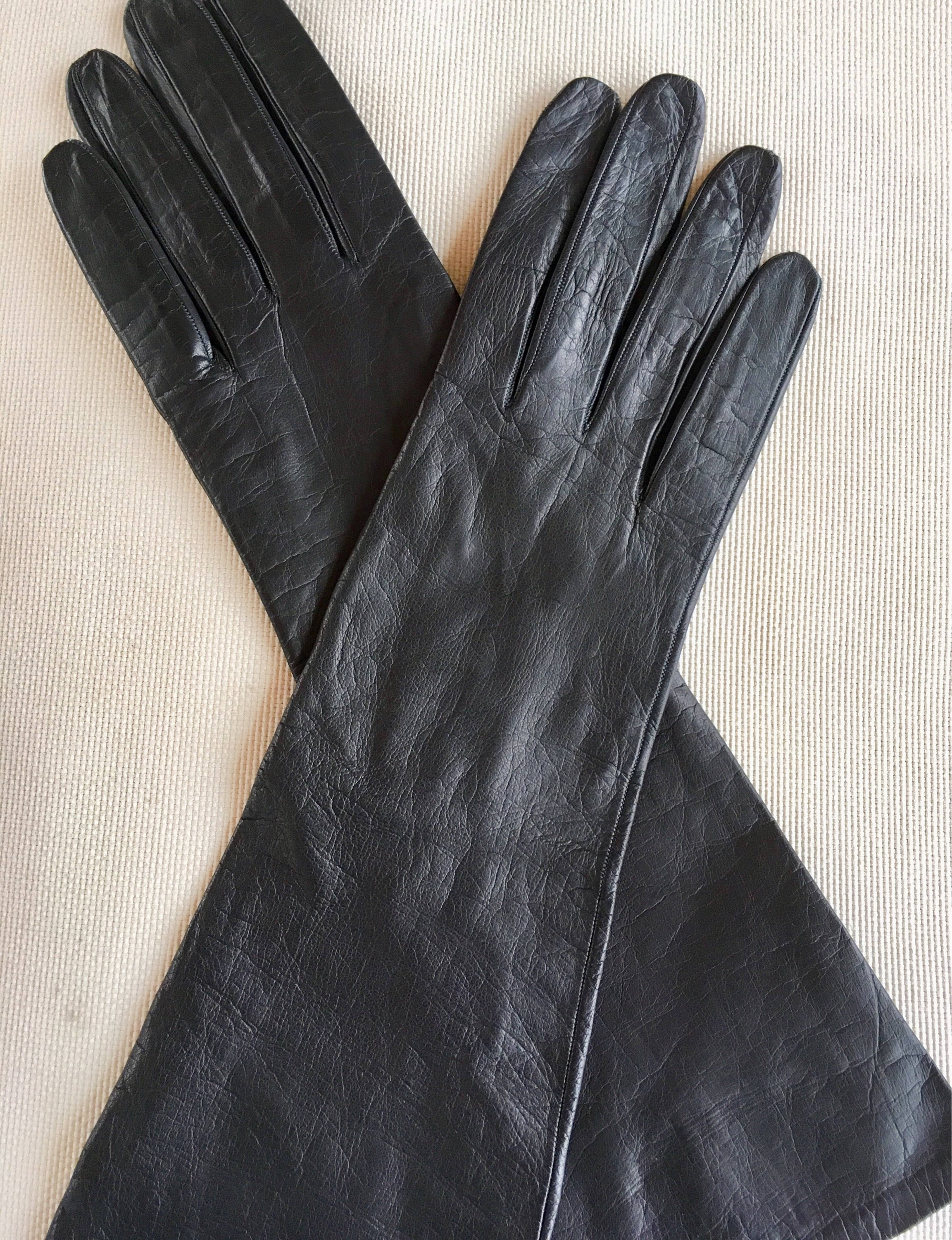 Vintage Black Leather Gloves Long Kid Gloves Evening Made in France 100