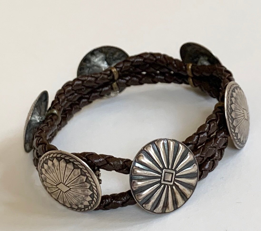 Native American Concho Bracelet Bangle Sterling Silver Vintage Dark ...