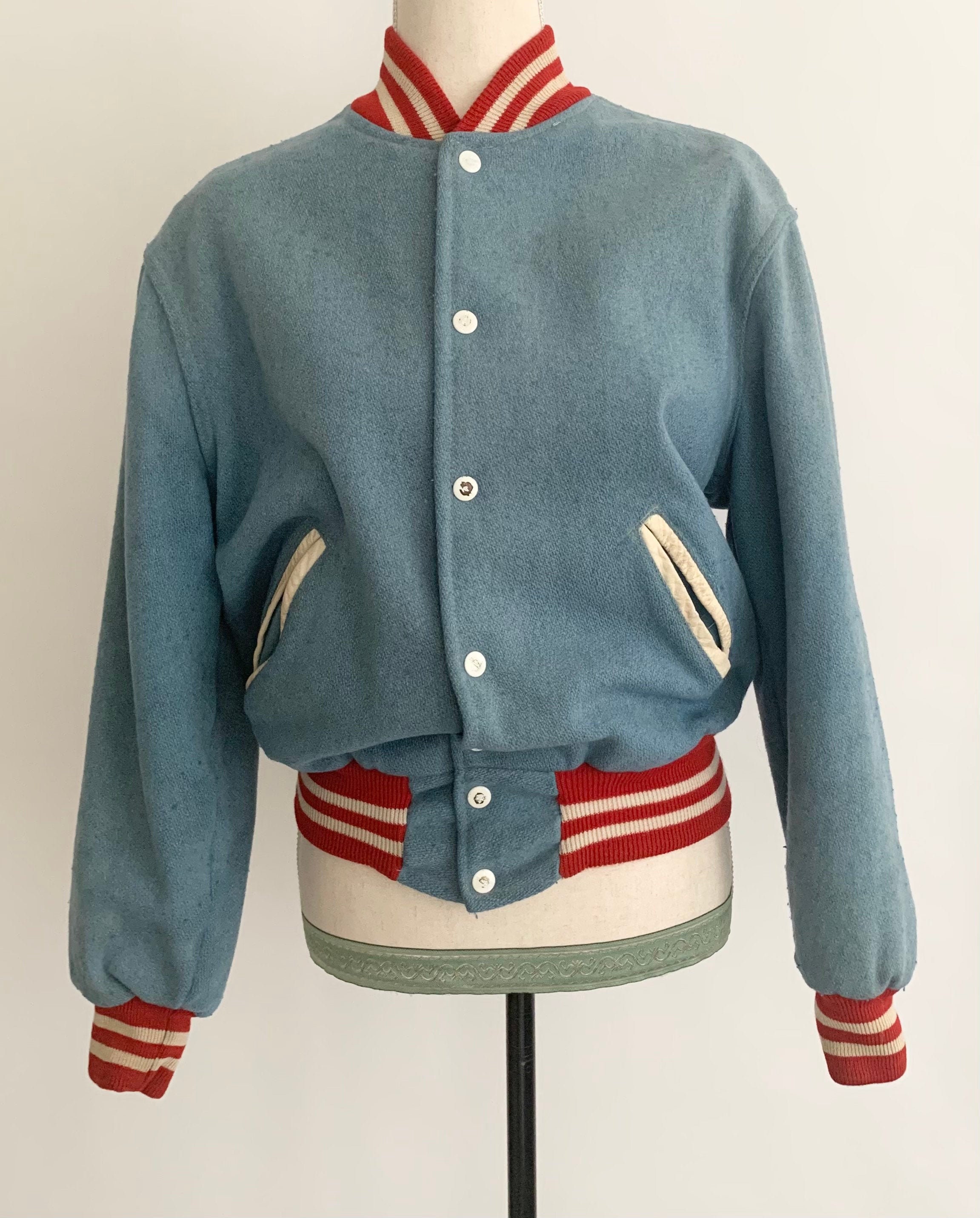 Vintage Letterman Varsity Jacket Bomber Vintage 50s Light Blue Wool