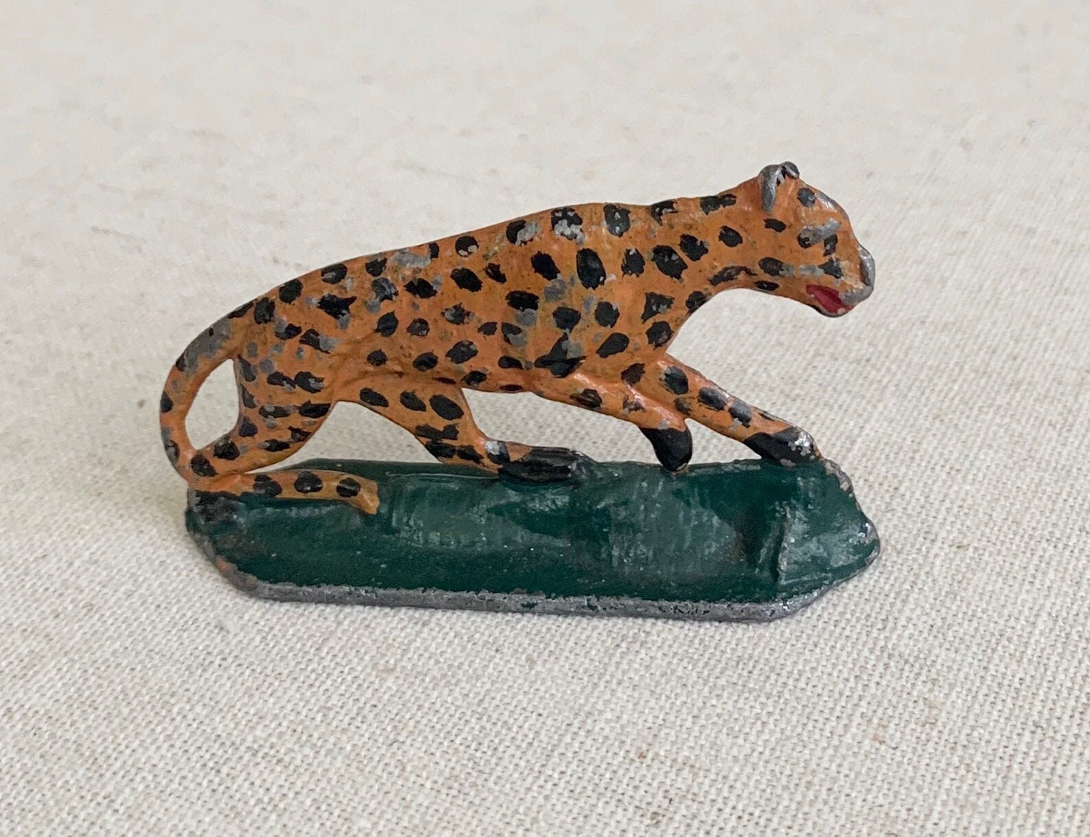 Small Antique Leopard Figurine Vintage Metal Hand Painted Circus Animal