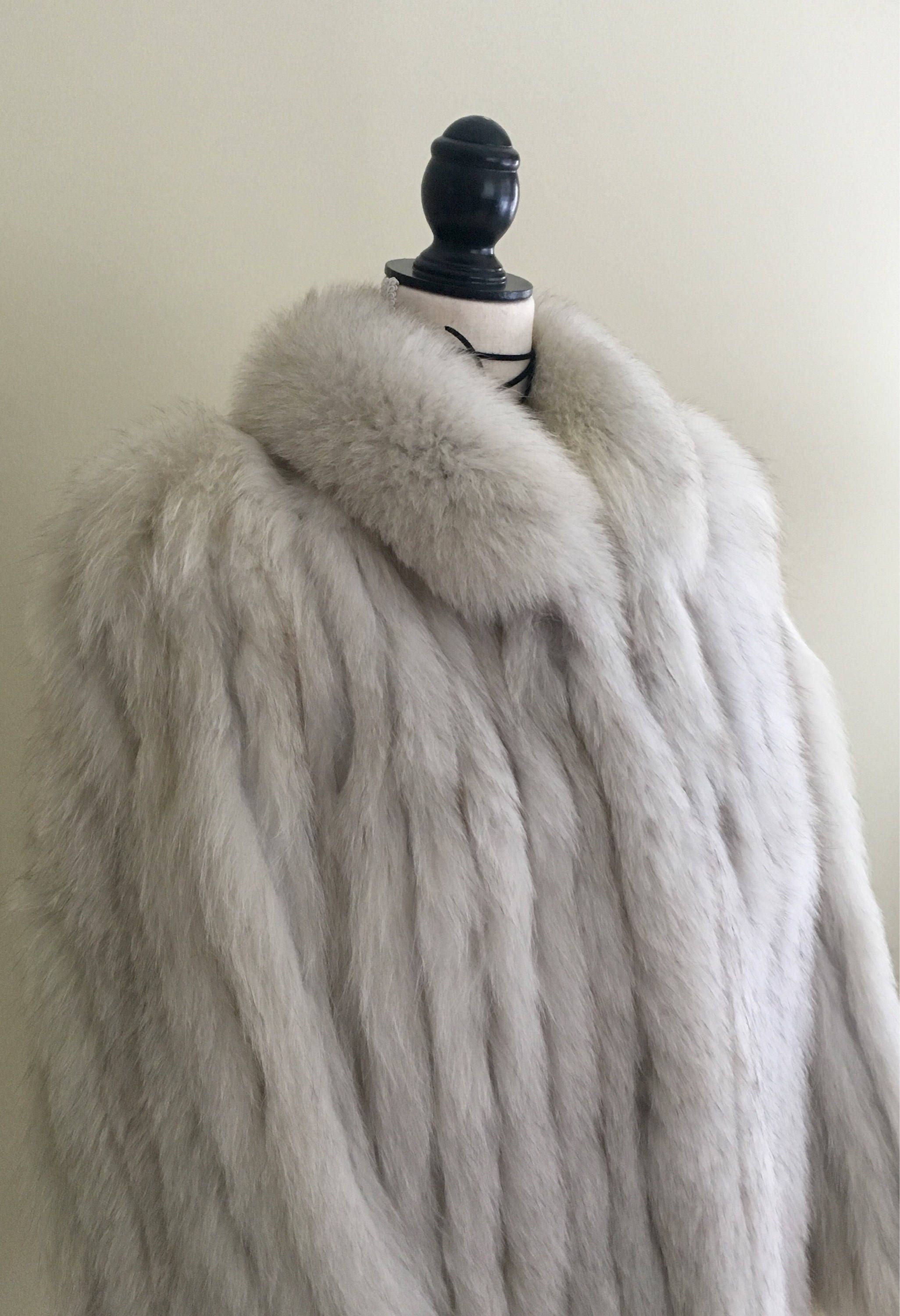 White Fox Fur Coat Jacket Vintage 50s Glamorous Evening Coat Women's