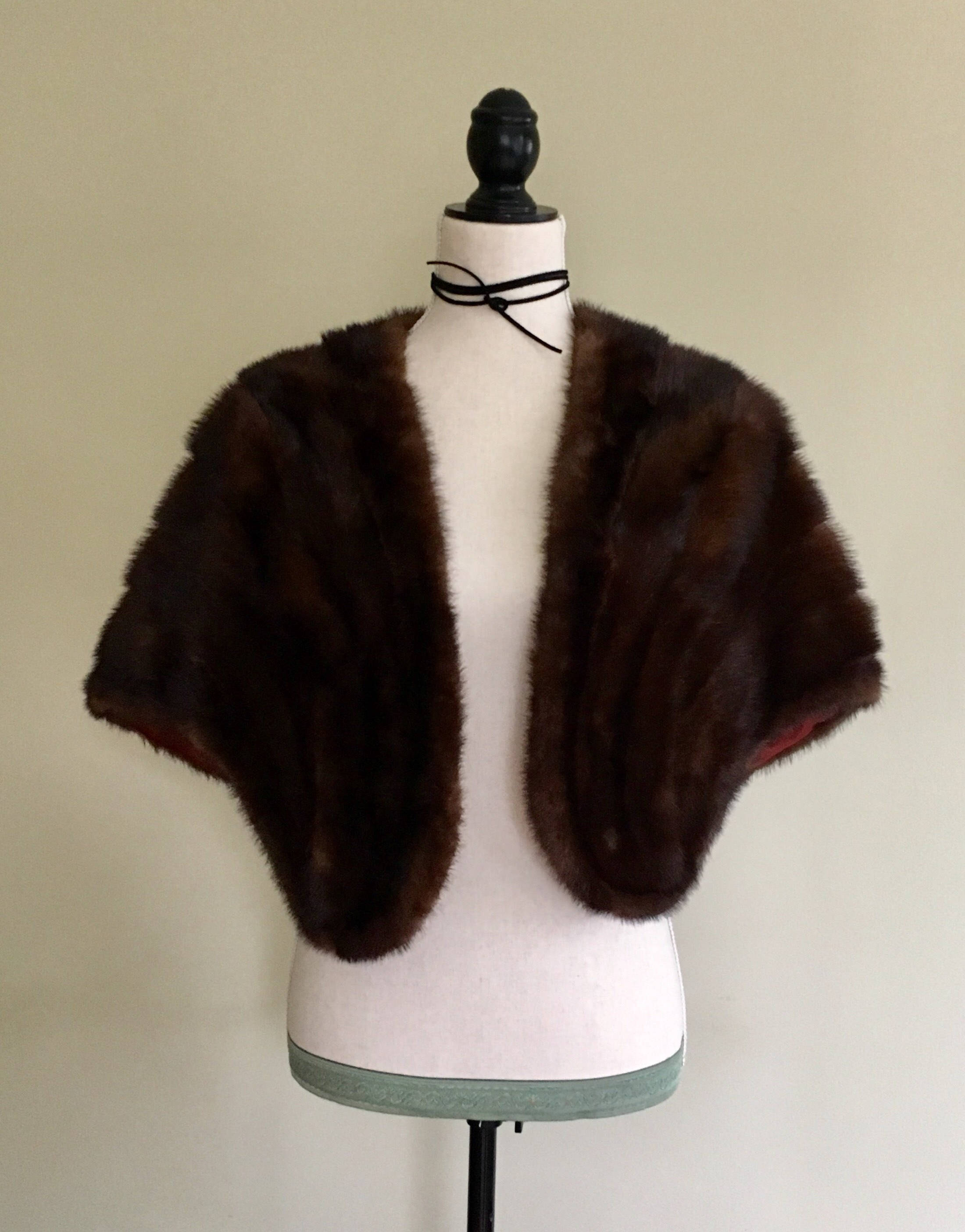 Mink Fur Capelet Shrug Stole Short Cropped Bolero Vintage 50s Style