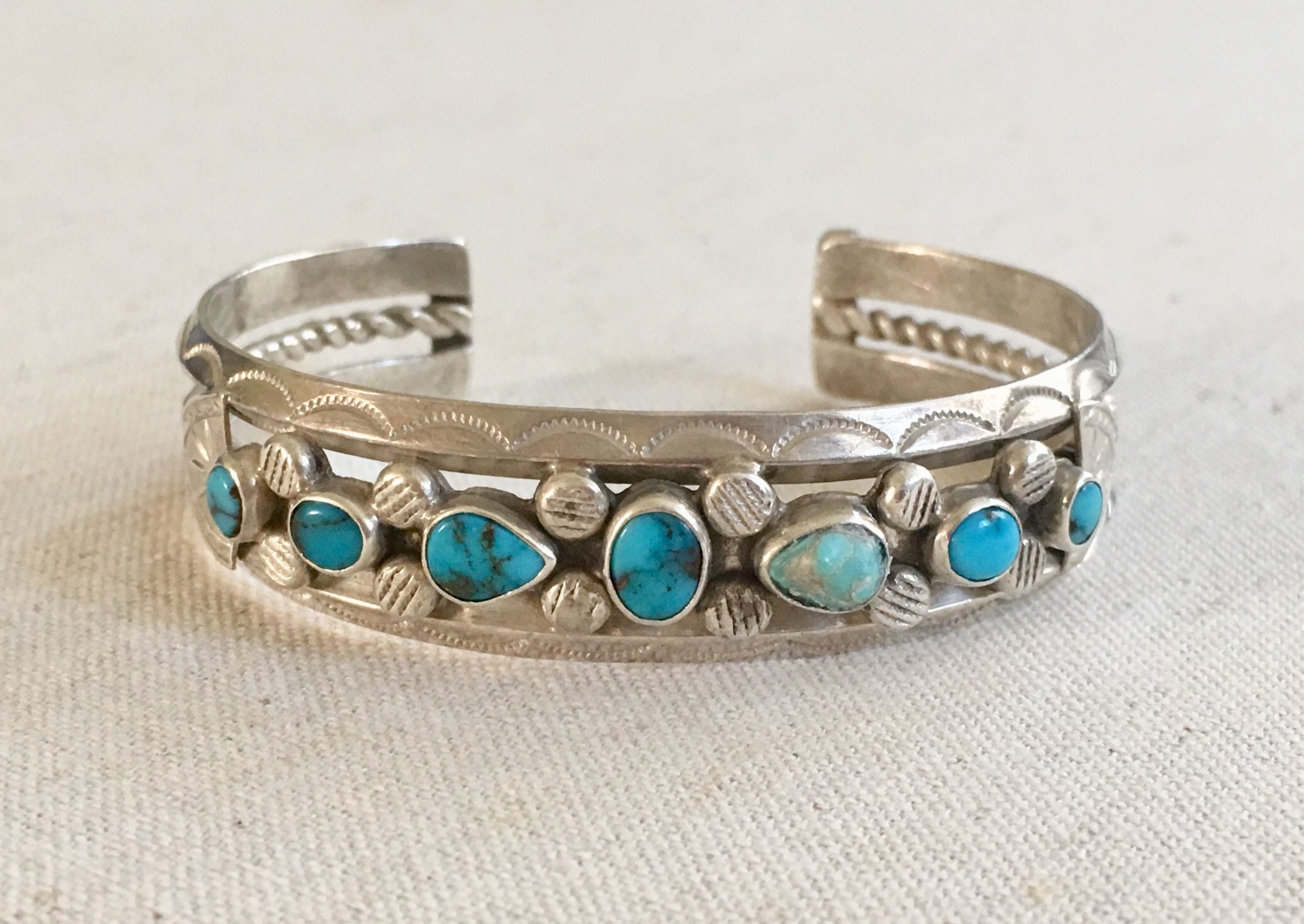 Vintage Turquoise Bracelet Cuff Native American Navajo Sterling Silver