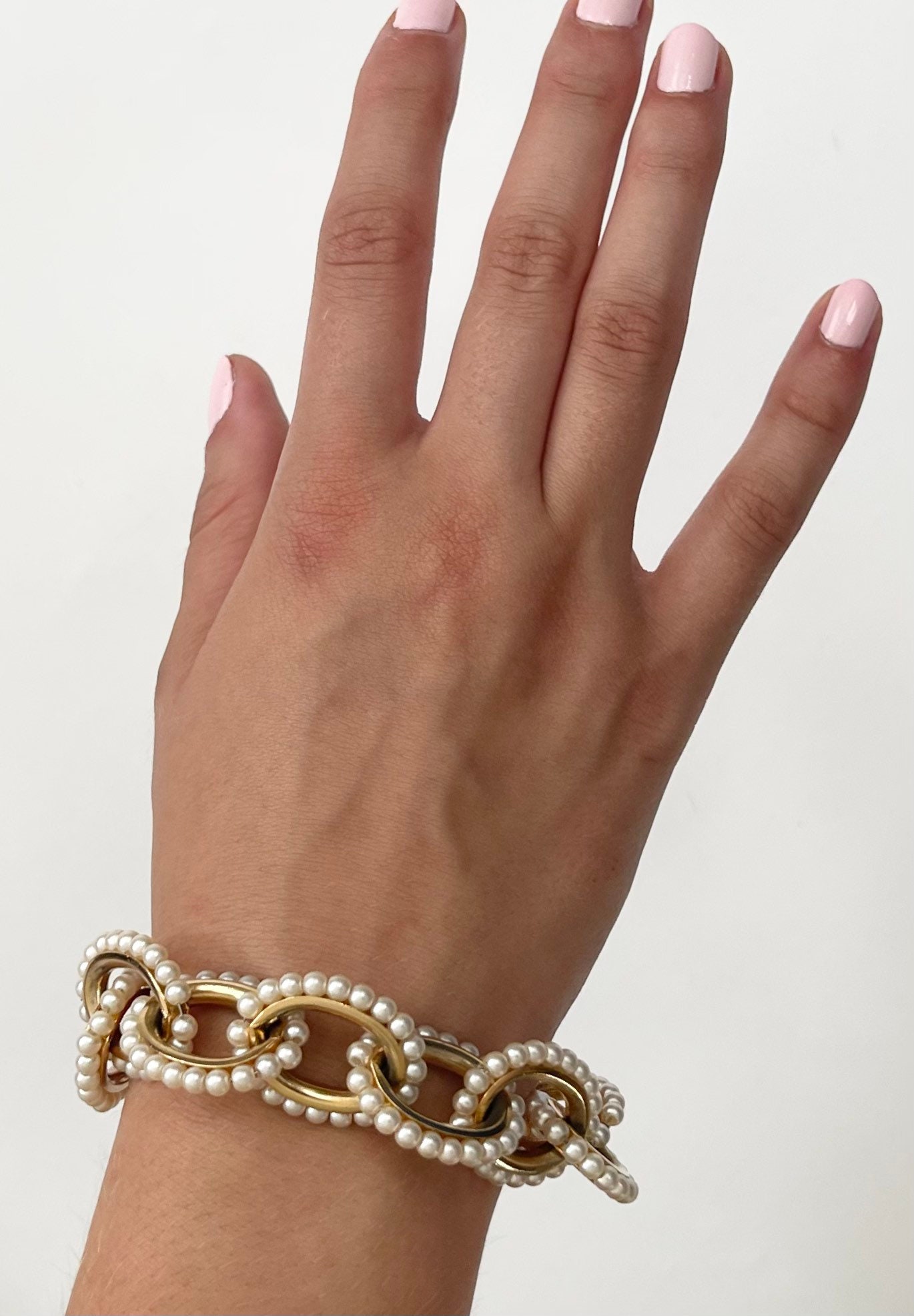 Pearl Gold Link Bracelet Vintage 80s Napier Gold Tone Chain Metal Link