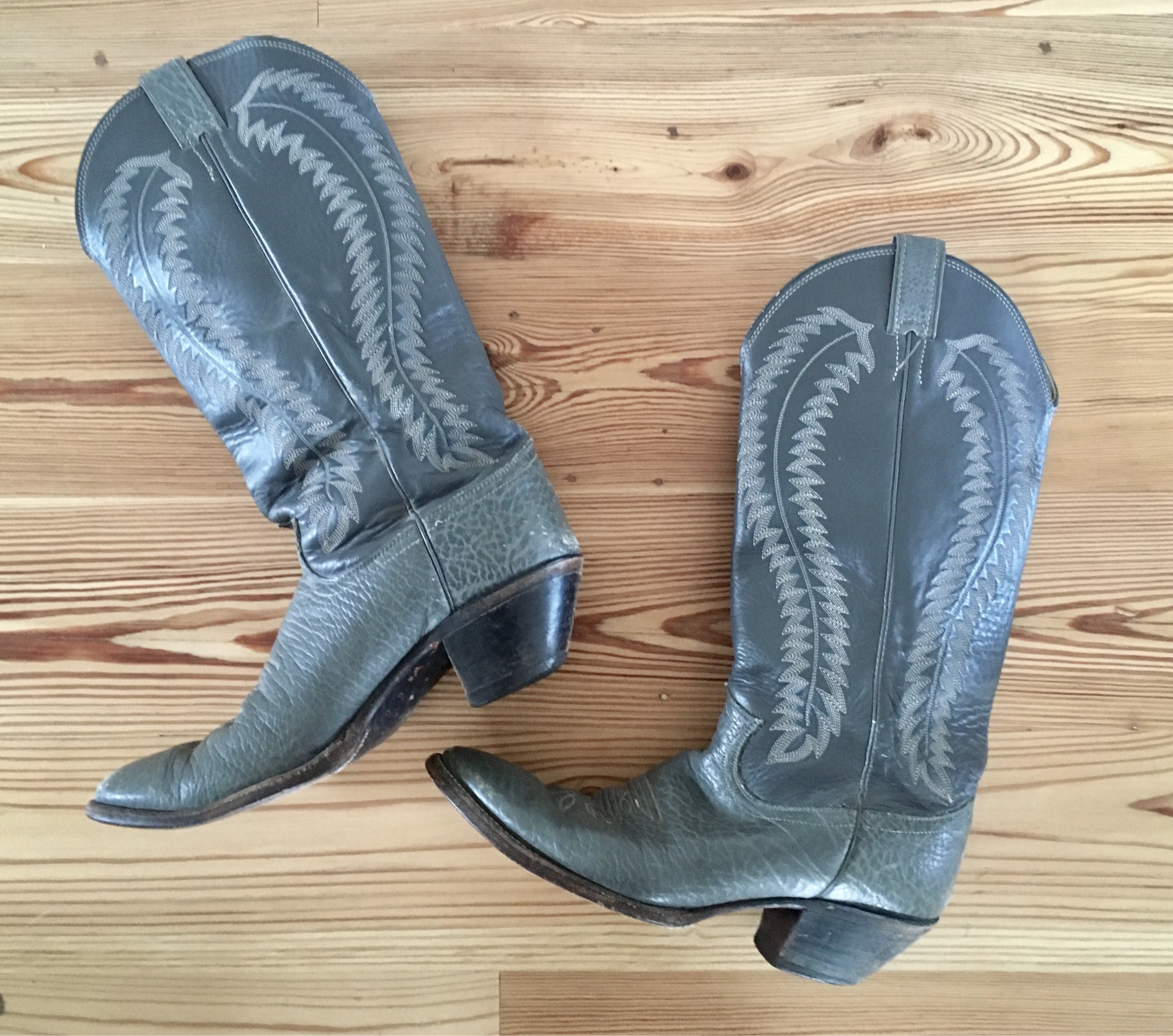 Mens 10 Cowboy Boots Justin Vintage Gray Grey Rugged Distressed Leather 