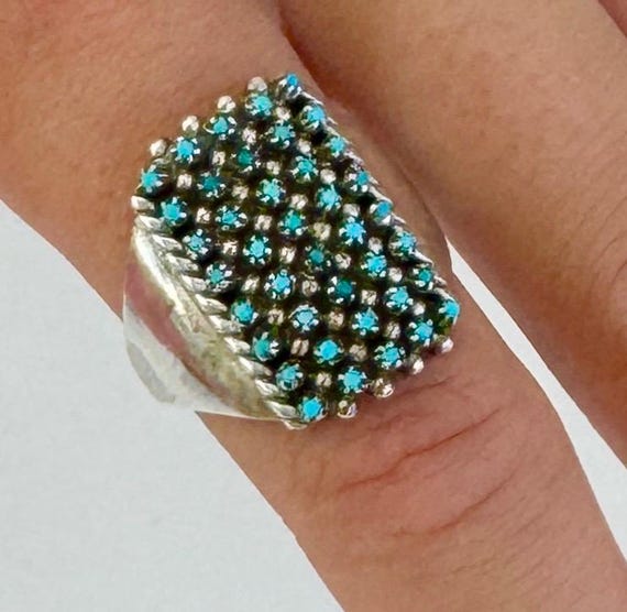 Eight Row Snake Eye Turquoise Vintage Native American Zuni Sterling Silver Micro Tiny Turquoise Stones Size 8.25