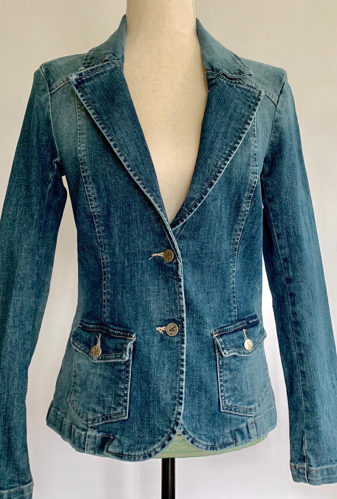 CK Calvin Klein Jacket Blazer Denim Jean Vintage 90s CK Embossed