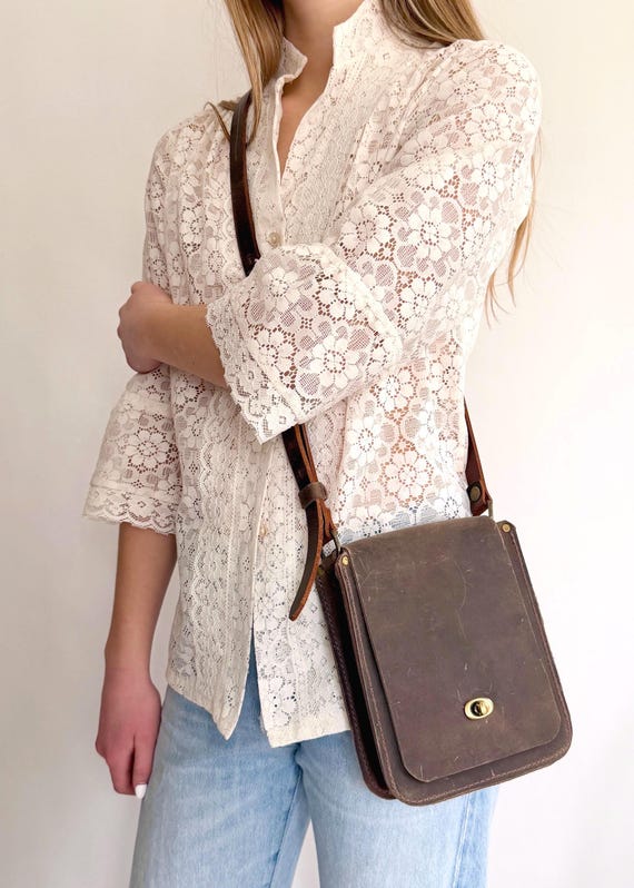 Rugged Handmade Leather Crossbody Bag Brown Oil Tanned Cowhide Womens Mens Unisex Style