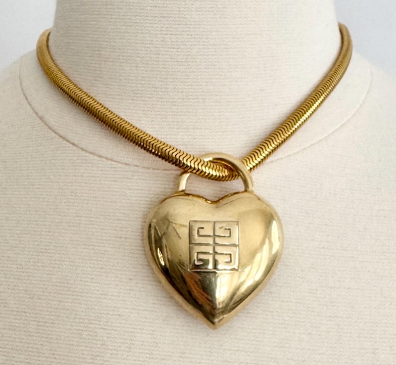 Vintage Givenchy Gold Heart Padlock Brooch Pin Signed French Designer Costume Jewelry