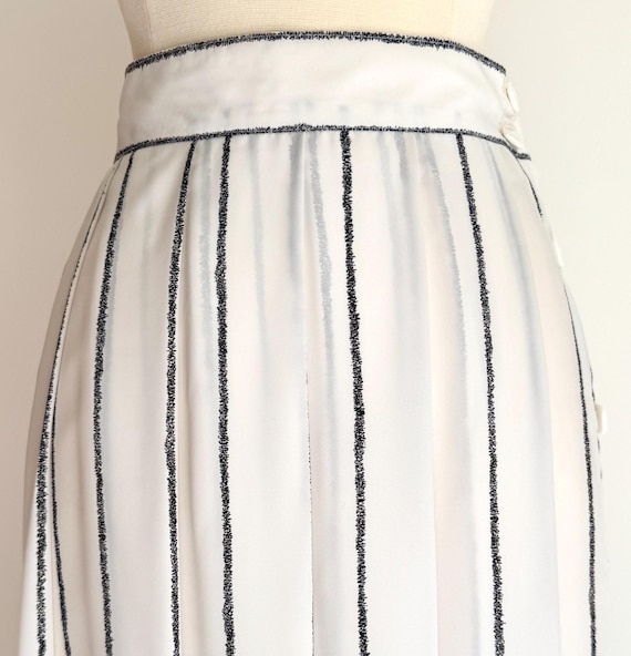 70s White Midi Skirt Vintage Semi Sheer White Black Striped Made in USA by Lloyd Williams Petite Spring Summer XS XXS