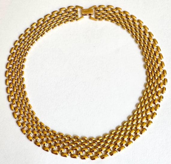 Slinky Gold Choker Necklace Vintage Napier 80s Gold Tone Chain Link Minimalist Costume Jewelry