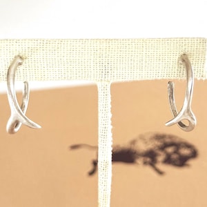 Sterling Silver Antler Earrings Hoops Hoop Earrings 925 Western Sculptural Stag Deer Antlers