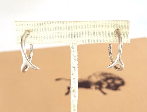 Sterling Silver Antler Earrings Hoops Hoop Earrings 925 Western Sculptural Stag Deer Antlers