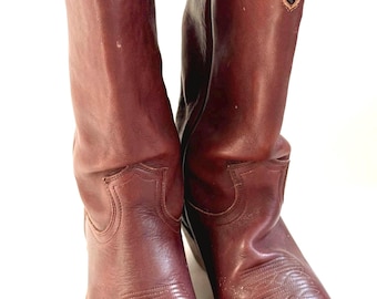 Vintage Frye Western Cowboy Boots Oxblood Brown Leather Made in USA