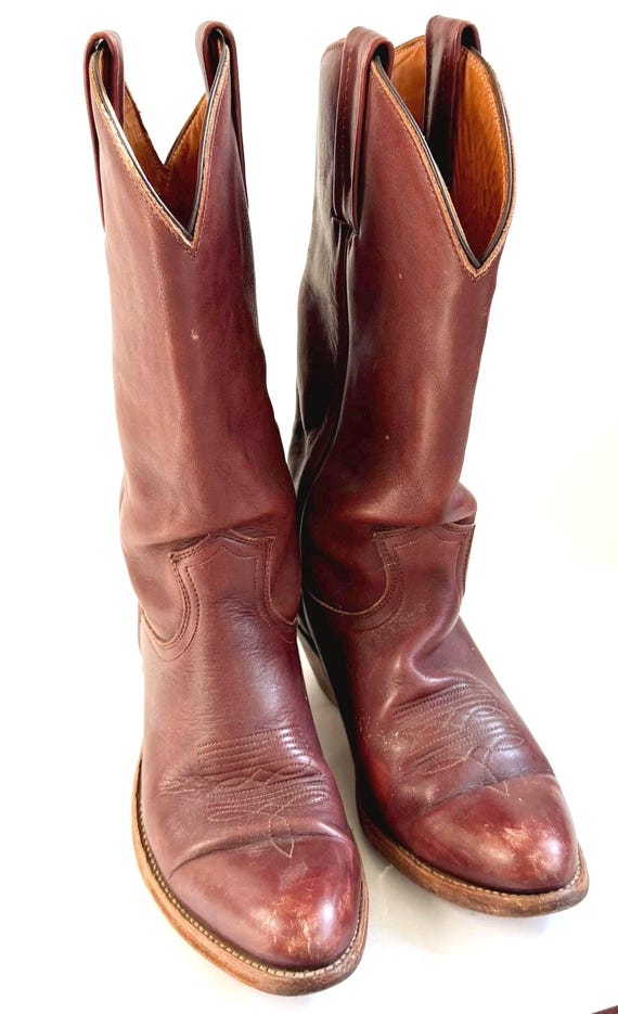 Vintage Frye Western Cowboy Boots Oxblood Brown Leather Made in USA