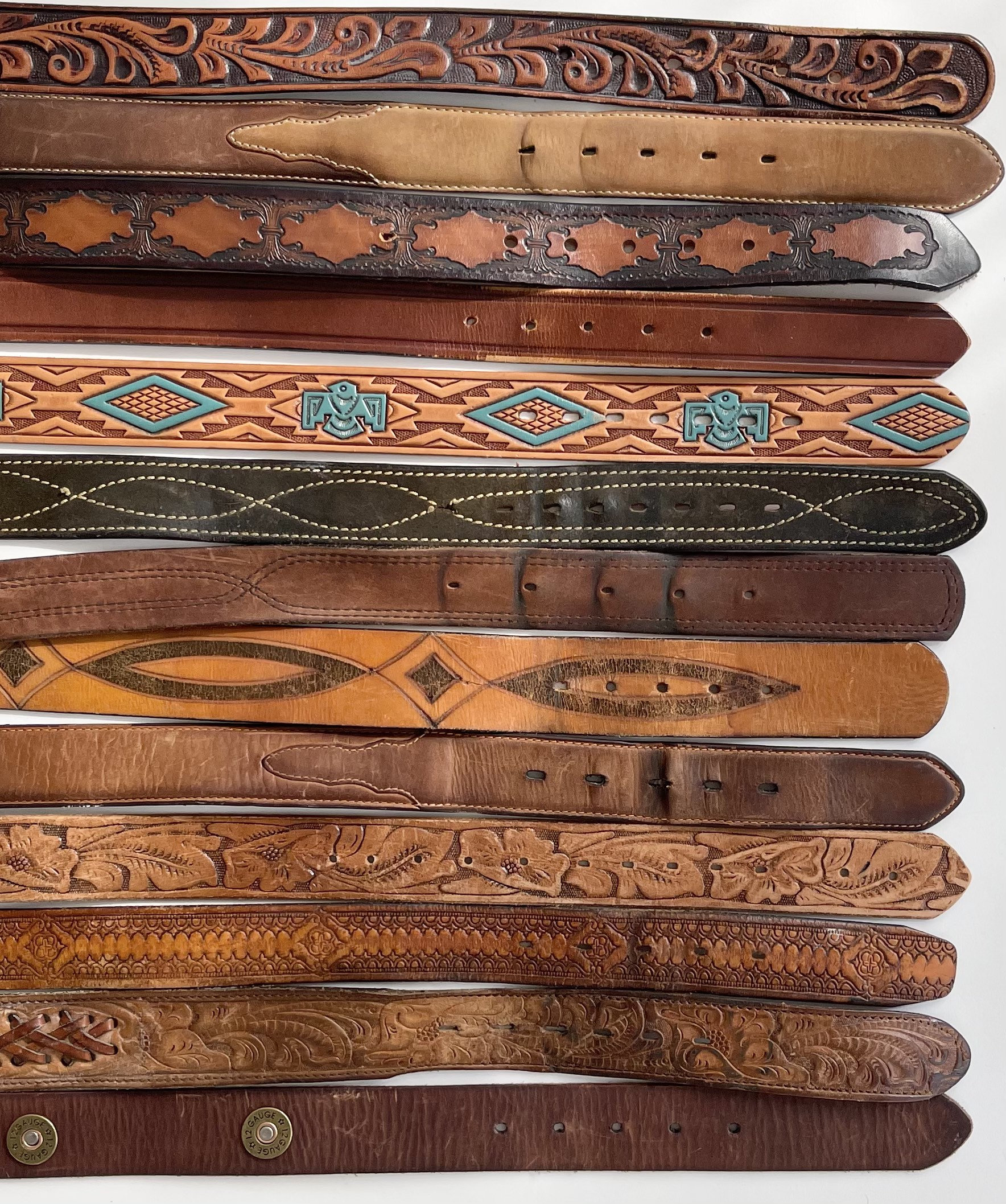 Western Leather Belt Strap Vintage Snap On Detachable Brown Etsy