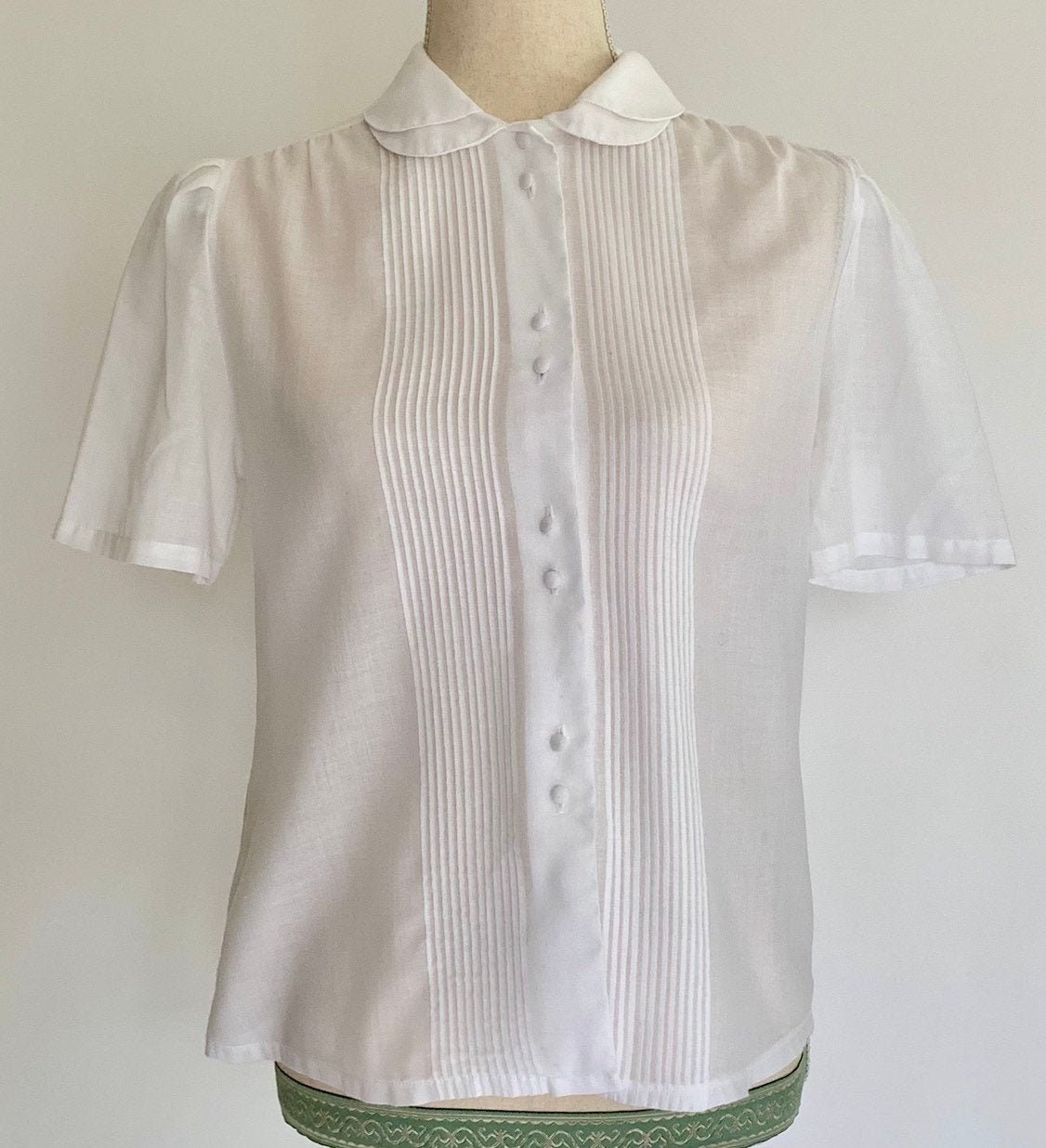 70s Peter Pan Collar Blouse Top Vintage Spring Summer Button Down Semi ...