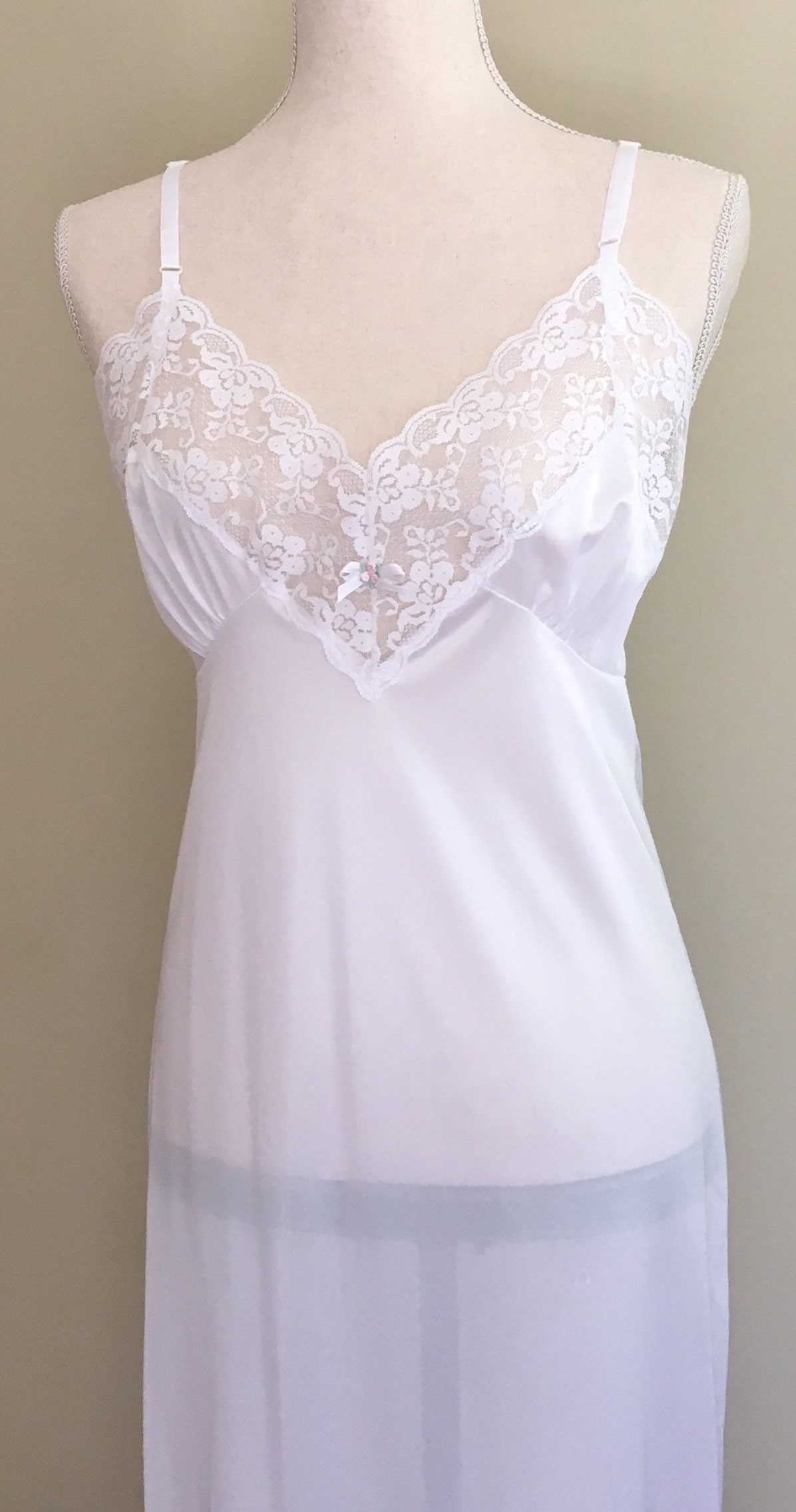 Long White Lace Nightgown Slip Nightie Vintage 50s Romantic