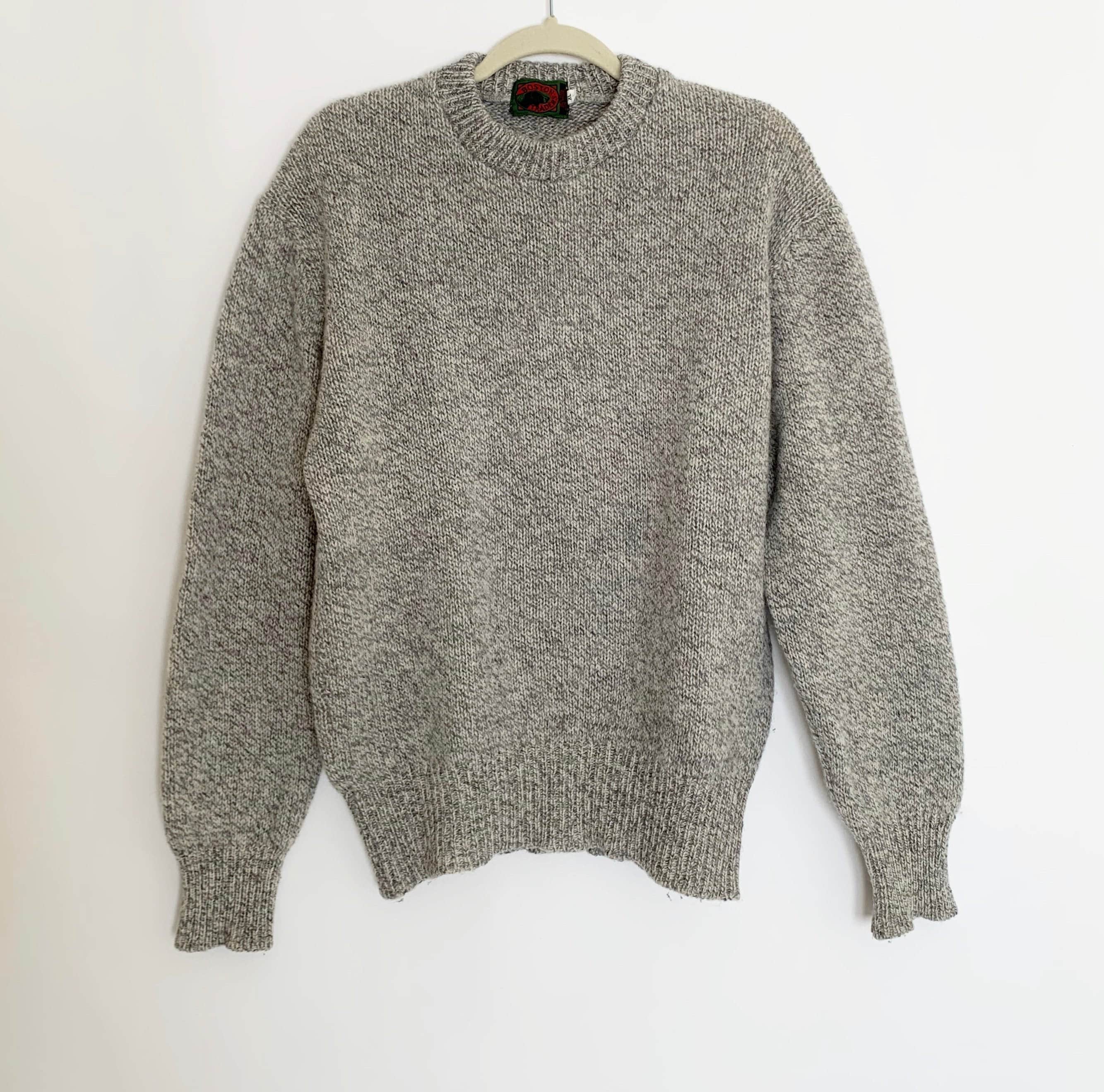 Oversized Marled Wool Sweater Gray Natural White Vintage Boston Traders ...