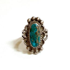 Vintage Navajo Turkosring 30-40-tal Indiansk sterlingsilver Storlek 4
