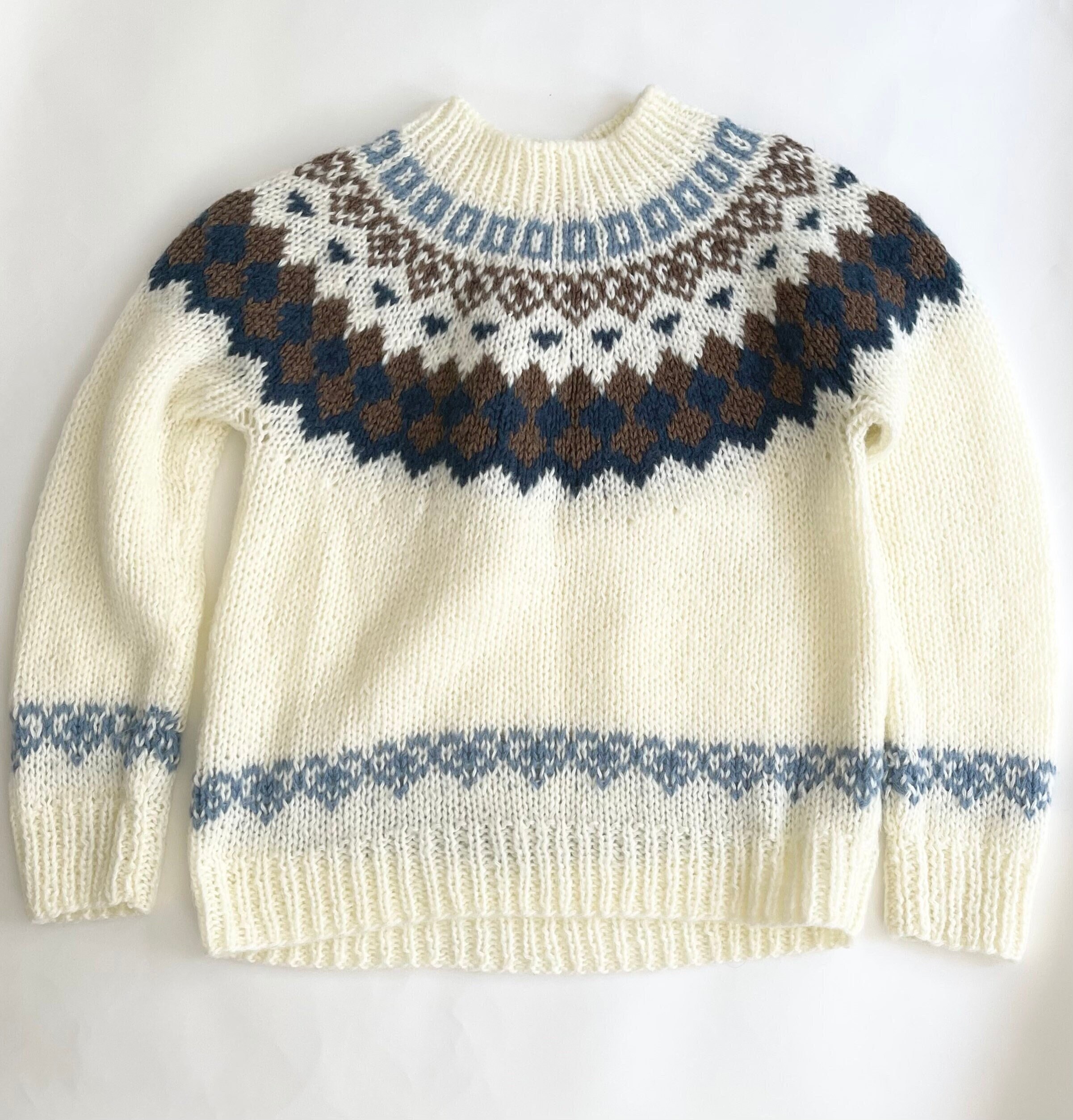 70s Fair Isle Sweater Vintage Natural White Blue Brown Mock Neck Ski ...