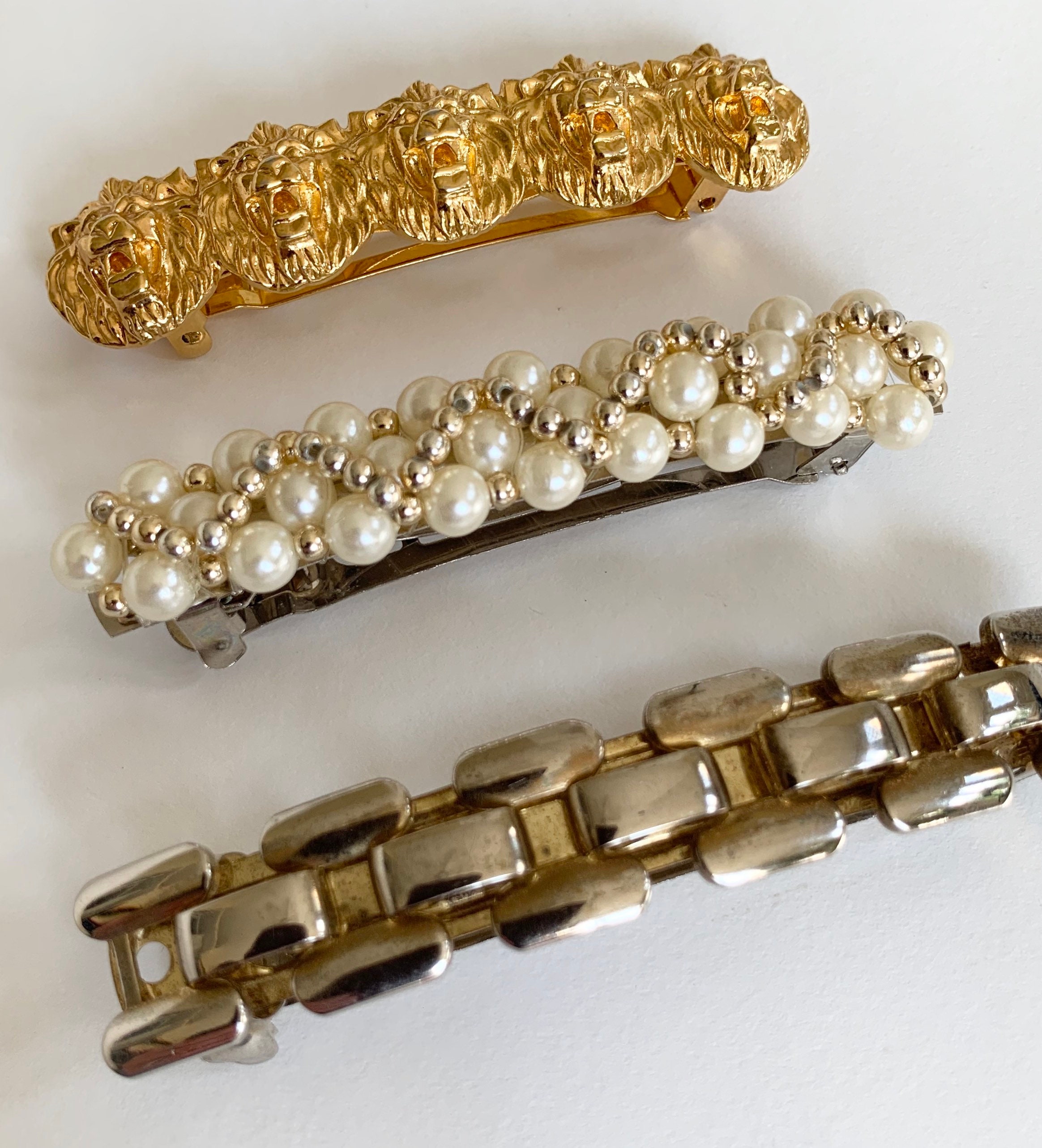 Vintage French Hair Barrette Clips Vintage 80s Hair Accessories Gold