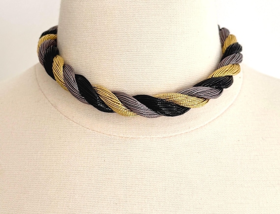 Metallic Thread Choker Necklace Valerie Peyton Horn VPH Twisted Gold Silver Rope