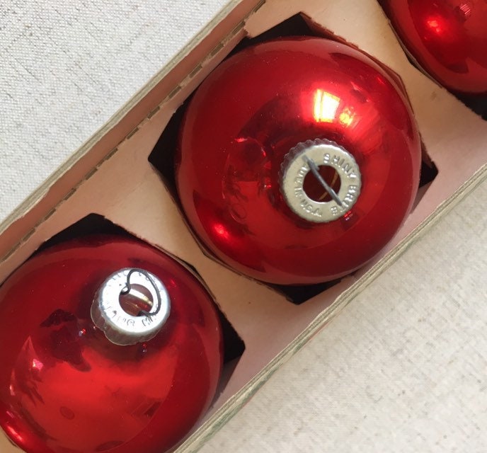 Red Shiny Brite Ornaments Lot Set of 5 in Original Box Vintage 50s Made ...