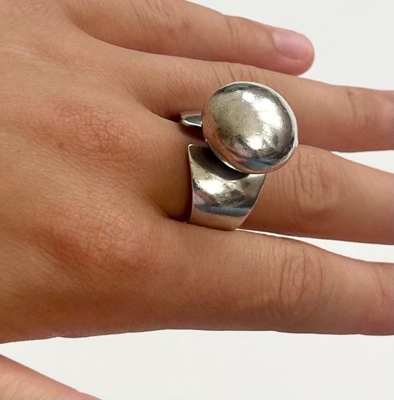 Sharon Sandoval Sculptural Ring Modernist Native American Navajo Sterling Silver Statement Cocktail Minimalist 3D Geometric Style 9.25