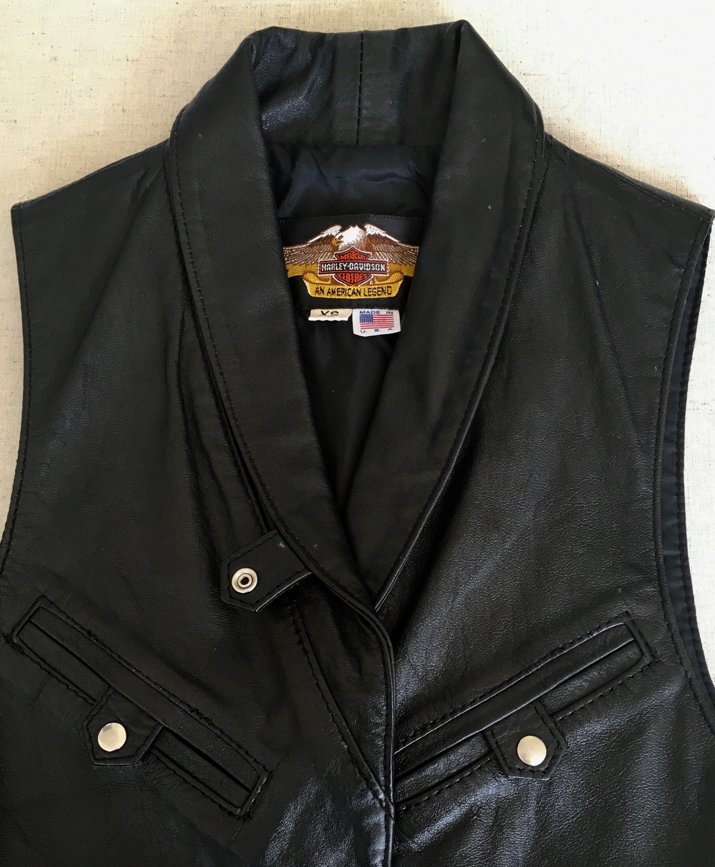 Harley Davidson Leather Vest Black Vintage Biker Moto Motorcycle Women