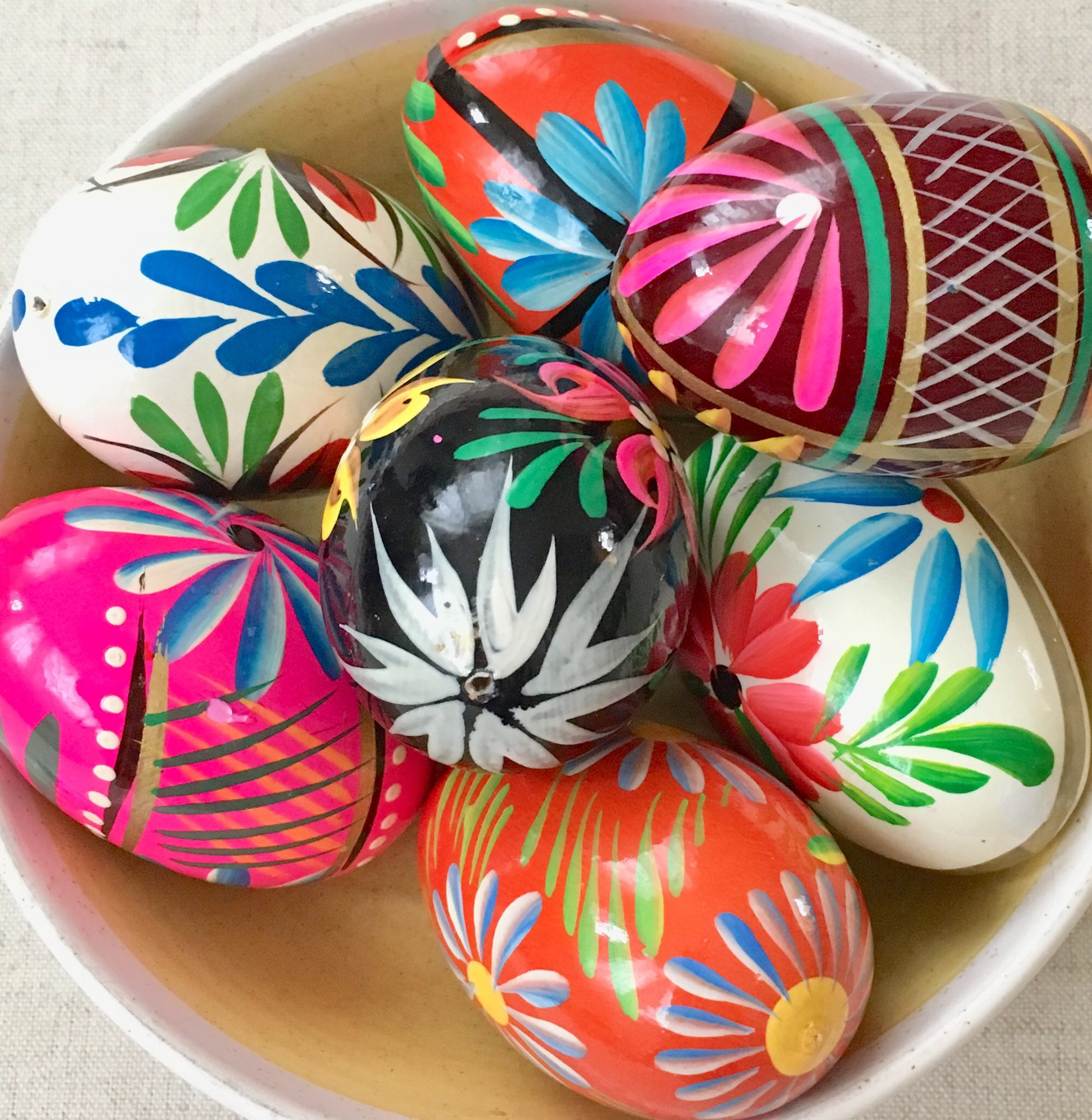 Vintage Wooden Easter Eggs Hand Painted in Beautiful Colors Lot of 7
