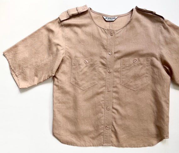 Dusty Rose Safari Top Short Sleeve Dusty Rose Spring Summer Shirt Vintage Jordan New York Button Front Linen Blend Size XS