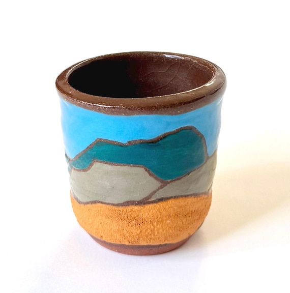 Vintage Desert Landscape Pottery Planter Succulent Pot Signed Studio Ceramic