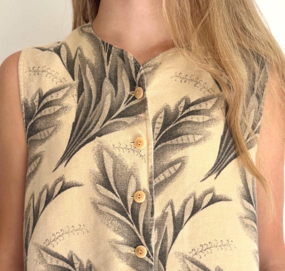 80s Ralph Lauren Vest Top Tropical Floral Print Linen Made in Hong Kong Womens Spring Summer