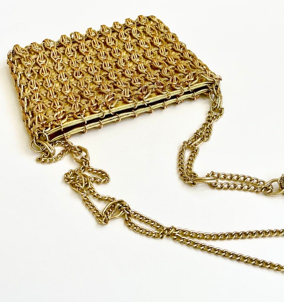 Vintage Paco Rabanne for Walborg Gold Metal Link Bag Purse 60s Mod Chain Link Strap Original Label Evening Party Bag