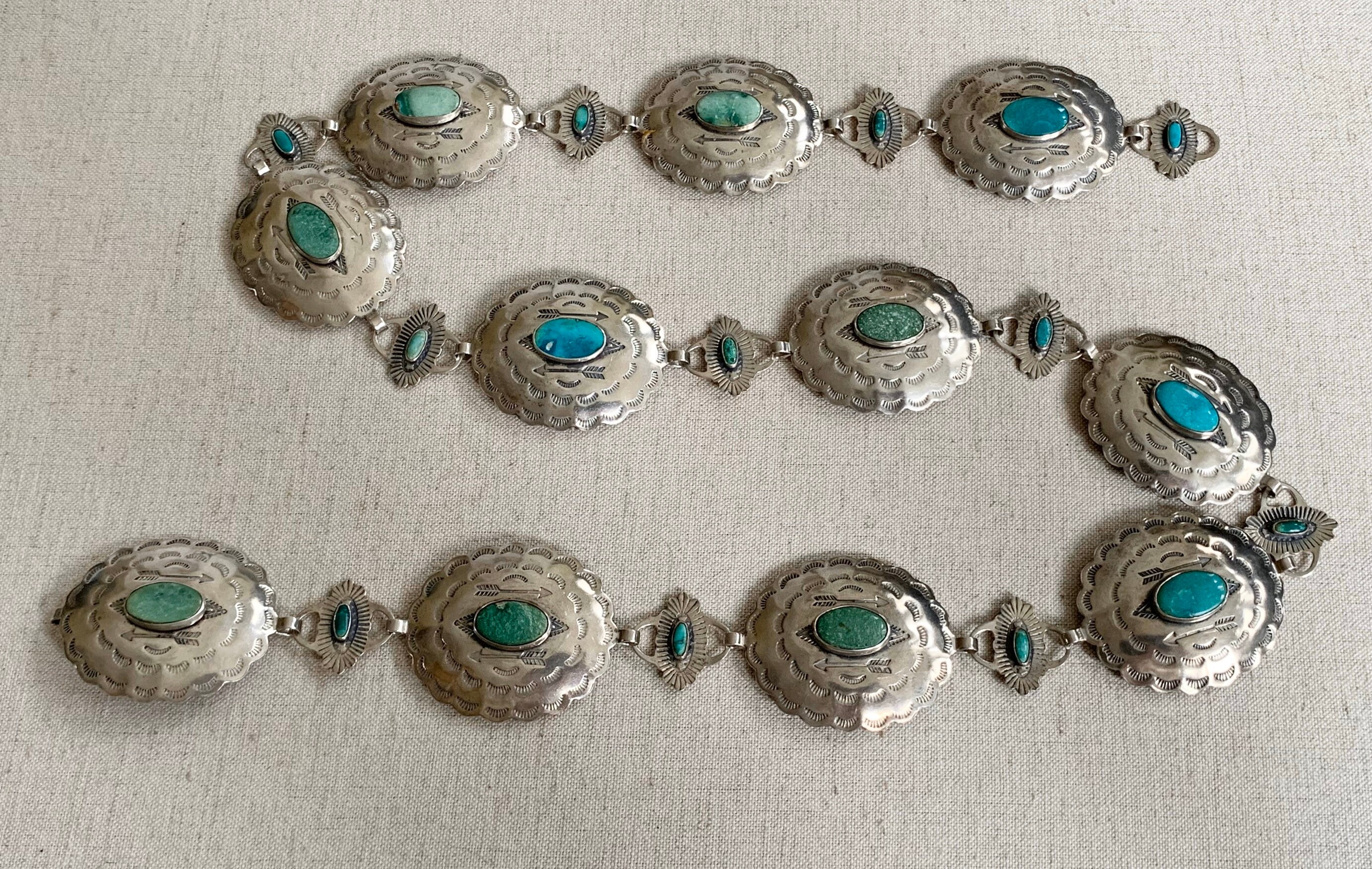 Cintura Con Fibbia Concho Navajo In Argento Antico E Turchese Regolabile Fatto In Italia 710706 - Foto 2