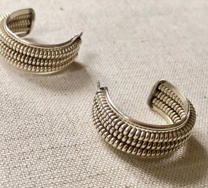 Sterling Silver Hoop Earrings Vintage Southwest Native American Navajo