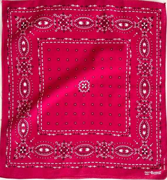 Faded Red Cotton Bandana Vintage 50s 60s Fast Color Elephant Trunk Up Lightweight All Cotton Paisley Scroll Dot Print Made in USA