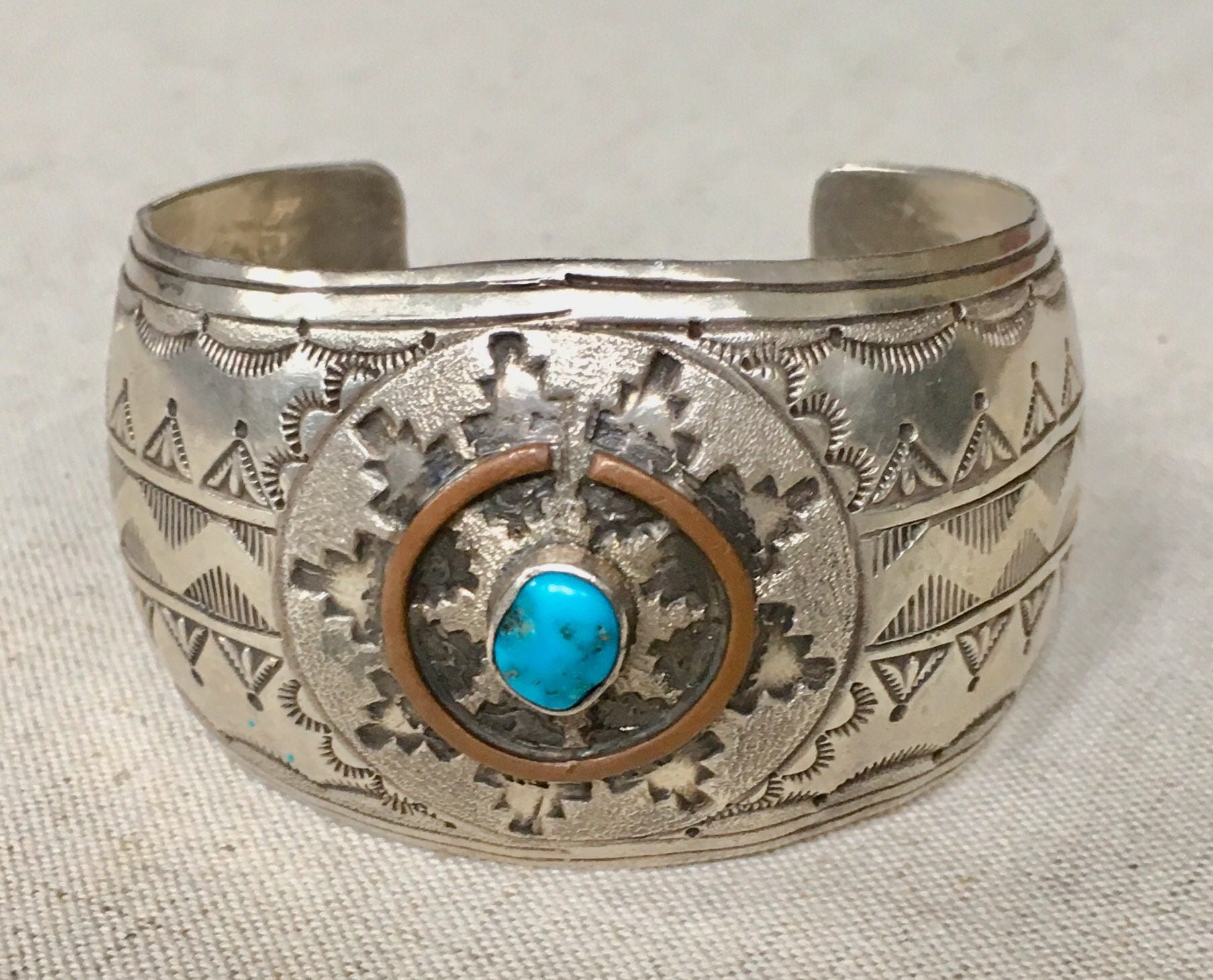Vintage Navajo Turquoise Bracelet Cuff Sterling Silver Thick Wide ...