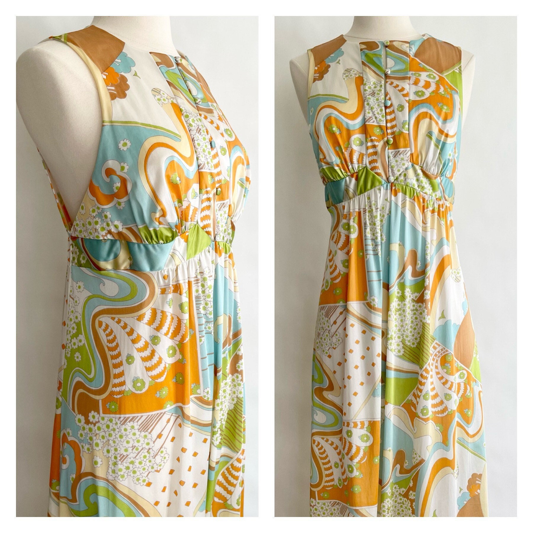 Retro 60s 70s Nightgown Nylon House Dress Vintage Psychedelic