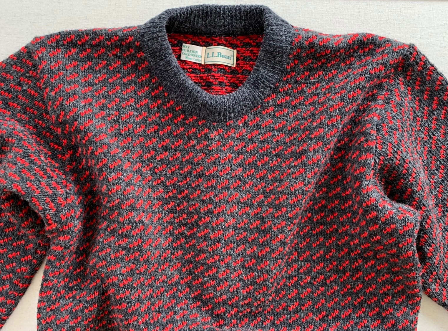 Mens Norwegian Wool Made in Norway Sweater Vintage LL Bean Red Charcoal ...