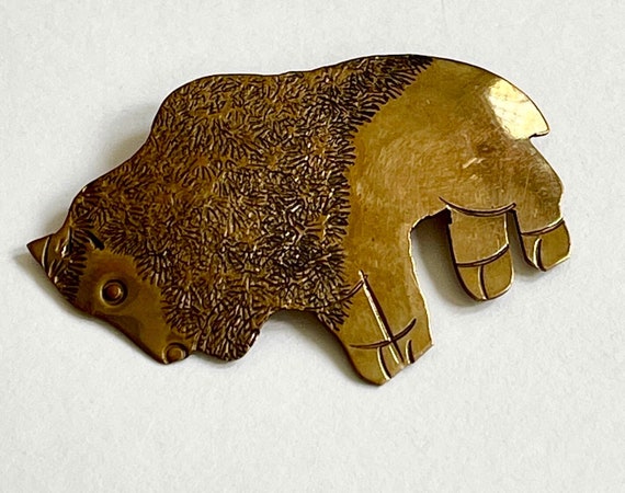 Navajo Brass Buffalo Pin Brooch Signed J B Platero Native American Jewelry Bison Animal Symbol Hat Pin