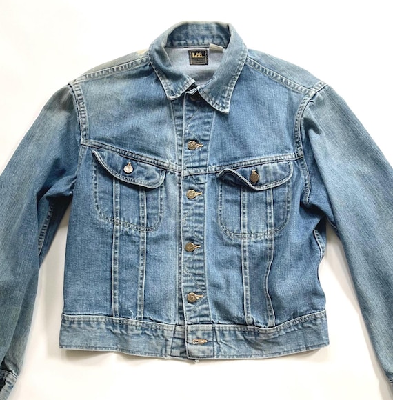 50s 60s Lee Denim Jacket Vintage Union Made in USA Faded Light Medium Wash Jean Trucker Jacket