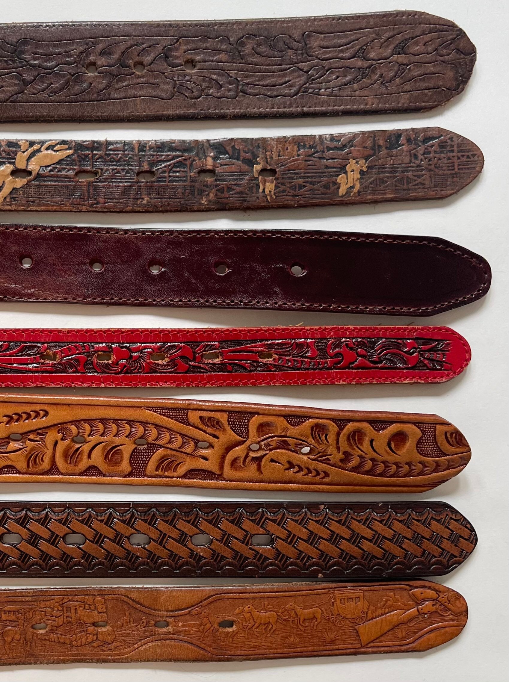 Child Tooled Leather Belt Kid Boy Girl Size 20 22 24 Western Distressed