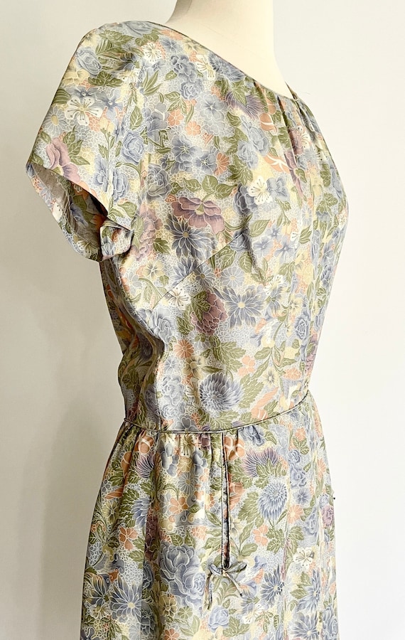 60s Saks Floral Dress Vintage Saks Fifth Avenue Short Sleeve Pastel Floral Tea Dress Ruched Detail Spring Summer Wedding Bridal Shower Tea